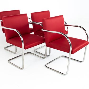 Mies Van Der Rohe for Knoll BRNO Mid Century Red Cantilever Dining Chairs - Set of 4 - mcm 