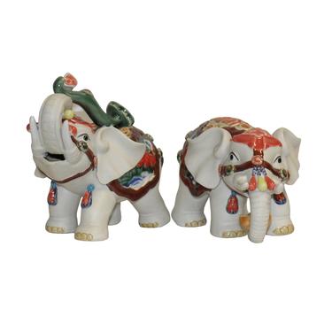 Pair Ceramic Clay Beige RuYi Ingot Decor Elephant Figures cs5452E 