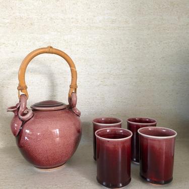 Kimi Masui Studio Pottery Porcelain Teapot And Set Of Four Tea Cups 