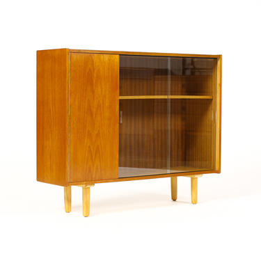 Danish Modern / Mid Century Teak Display Cabinet / Bookshelf — Sliding Glass Doors 