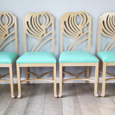 1980s Sculptural Wood Dining Chairs - Set of 4 