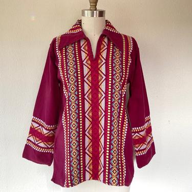1970s Red Guatemalan woven shirt 