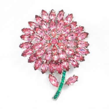Pink Rhinestone Flower Brooch