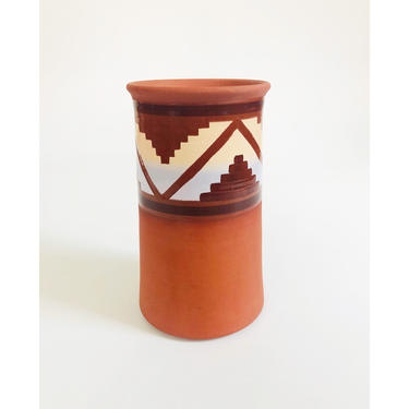 Vintage Southwestern Terra Cotta Cylinder Vase 