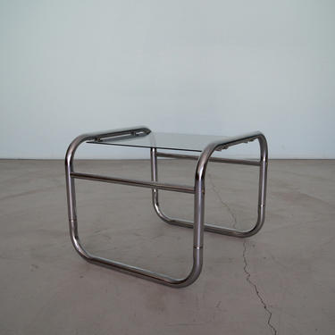 Rad Bauhaus Inspired Mid-Century Modern Tubular Chrome &amp; Smoked Glass End Table 