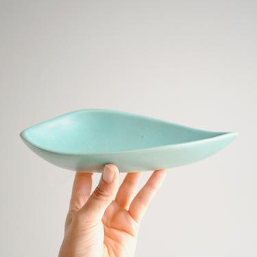 Vintage Mid Century Turquoise Ceramic Dish, Asymmetrical Pottery Bowl, Shallow Dish 