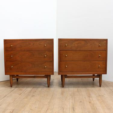 Mt. Airy Dressers Pair National Mid Century Modern Bachelor Chests Matching Walnut Vintage 