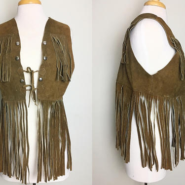 Vintage 1970s Long Fringe Vest, 70s Vintage Southwestern Western,Boho Hippie Folk, Size Medium by Mo