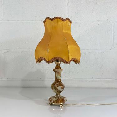 Vintage Lamp Onyx Gold Metal Base Table Lamps Light Lampshade MCM Mad Men Mid-Century 1960s 60s Accent Lighting Bedside Nightstand 