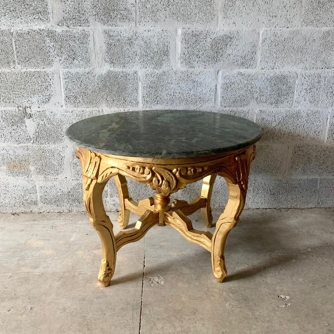 Baroque Coffee Table Green Marble Round, Rococo Marble Coffee Table