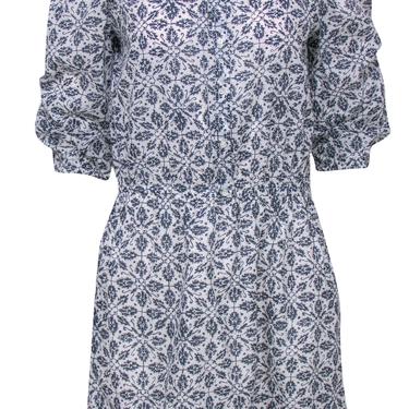 Paige - White & Blue Paisley Printed Off-the-Shoulder Dress Sz S