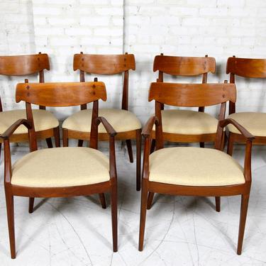 Vintage set of 6 mcm drexel declaration Kipp Stewart dining hairs with upholstery | Free delivery in NYC and Hudson areas 