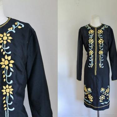 Vintage 1960s Marco Polo Embroidered Dress / L 