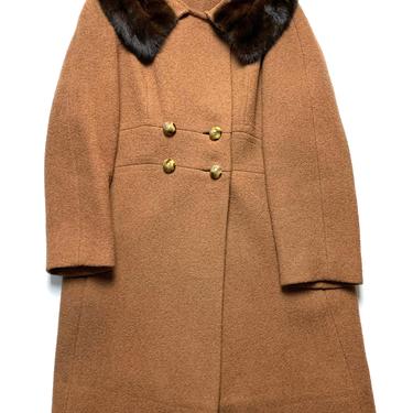 Vintage 1950s Women's FORSTMANN Wool Double-Breasted Swing Coat w/ Fur Collar ~ size S to M ~ Overcoat / Jacket ~ 50s 