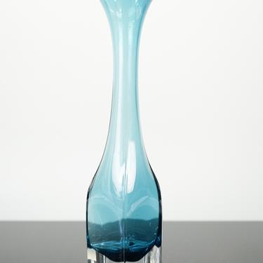 Tall Blue and Clear Swedish Art Glass Vase