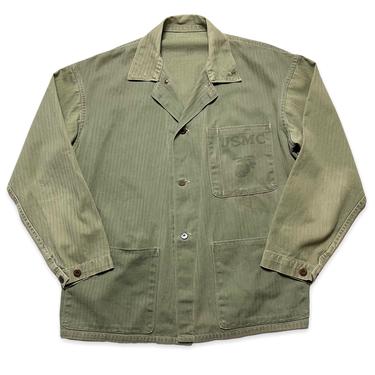 Vintage WWII P41 US Marine Corps Utility Shirt / Jacket ~ size 40 ~ Stencil ~ Herringbone Twill ~ 1940s / WW2 ~ USMC / Military 