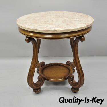 Vintage Hollywood Regency French Style Pink Marble Top Round Side Table