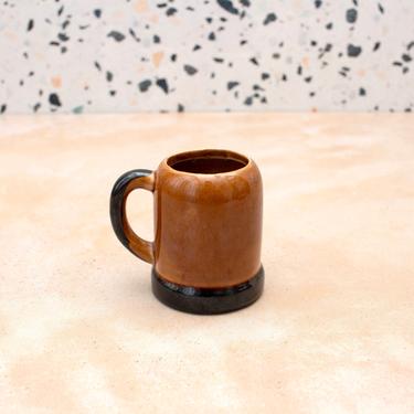 Vintage 1970s Tiny Mug - Brown Ceramic Small Novelty Cup Mini Beer Stein 