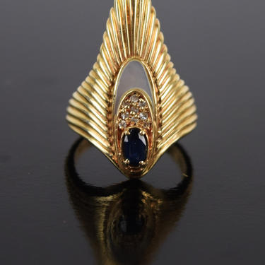 Erte Ltd Edition Peacock Rayonnement Ring 14k Gold Diamonds Sapphire 