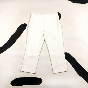 90s United Colors Of Benetton White Textured Cotton Capri Pants / High Waters / Floods / Cropped / Waffle / Knit / S / Jawbreaker / 00s / 