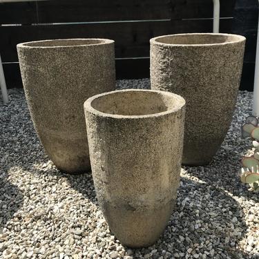 Trio Cast Concrete Planters and Garden Sculpture