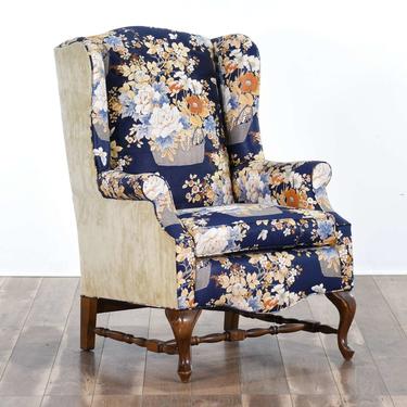 Wingback Armchair W Contrast Floral Upholstery 