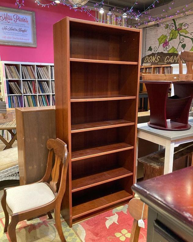 Danis Teak veneer bookshelf. Movable shelves. 33.5” x 12.5” x 76” 2 available 
