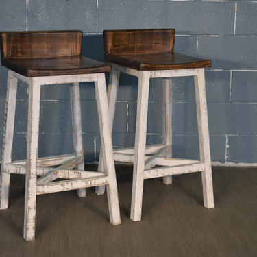 Set of 6 Rustic Solid Wood Stationary Bar Stool - Rustic Brown/White - 30&quot; High 