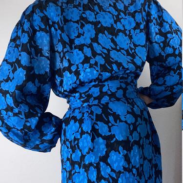 vintage silk rose pattern belted sheath dress 