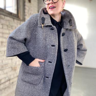 Vintage Wool Over Coat with Unique Collar 