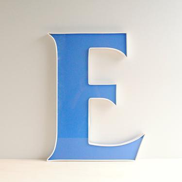 Vintage Sign Letter E, Huge Blue Plastic Sign Letter E 