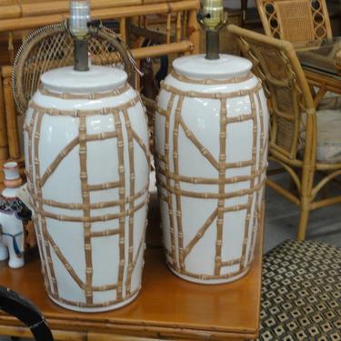 Pair of Island Style Faux Bamboo Lamps