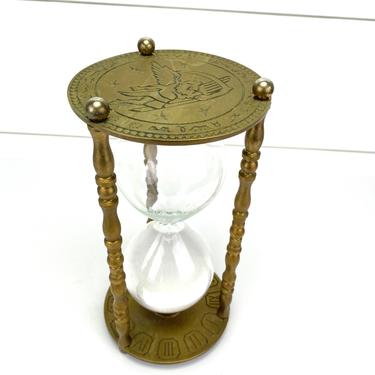 Vintage Brass Glass Hourglass Timer Zodiac Nautical Roman Numerals Celestial Mid Century Modern 