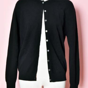 Black CASHMERE Cardigan Sweater Peter Scott Scotland, Vintage, Shell Buttons, Long Sleeve, 1970's, 1980's, Medium Size 36 Top Jacket Blouse 