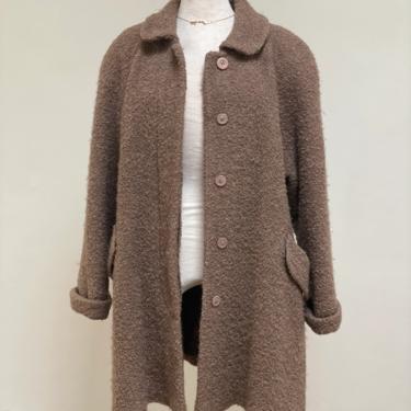 Vintage 1980s 80s 1990s does 1950 Wool Coat Teddy Bear Swing Style Beige Tan Brown Jacket Duster Fall Winter Medium Large 