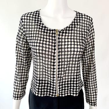 Black &amp; White Checkered Zip-Up Top