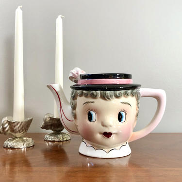 Vintage Lady Woman Head Teapot, Py Miyao Japan - Gay 90, Earthenware, Anthropomorphic, 1940's, Japan, Collectible, Hand Painted 