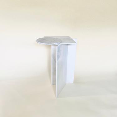 Italian Marble Rotating Tiered Cantilever Table made in Studio by African American Designer Blake Alexander 