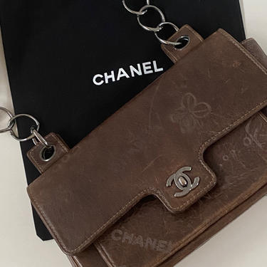 Vintage 90's CHANEL CC Logo Turnlock Mademoiselle GRAFFITI Brown Leather Chain Classic Flap Shoulder Clutch Purse Evening Bag Handbag 