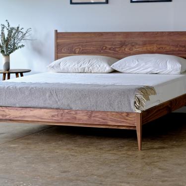 Shaker Style Walnut Bed Frame, Solid Wood Platform Bed, Mid Century Modern Furniture, Made in Oregon, King Queen Full or Twin 