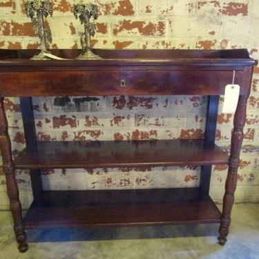 ANTIQUE ENGLISH MAHOGANY ETAGERE WITH DRAWER FROM PARC MONSEAU