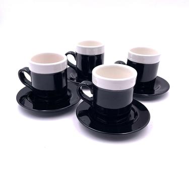 1980's Postmodern Memphis Era Set of 4 espresso Cups &amp; Saucers by Baldelli Italy