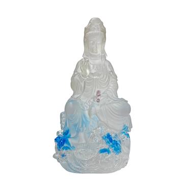Crystal Glass Liuli Pate-de-Verre White Clear Kwan Yin Bodhisattva Statue ws1815E 