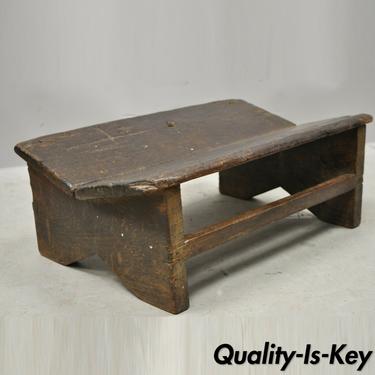 Antique Primitive Rustic French Country Solid Plank Wood Footstool Stool Ottoman