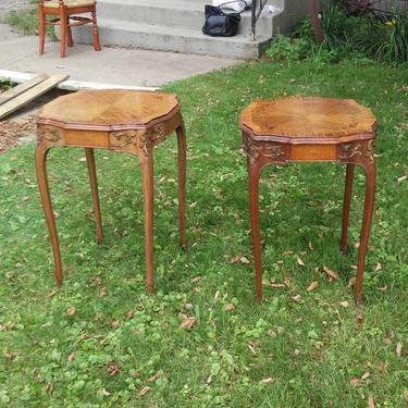 VINTAGE French Louis XV End Tables// French Marquetry Inlaid Tables// Marquetry Carved Wood Tables (2) 