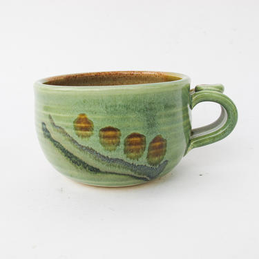 Vintage Hand Painted Two Tone Sea Foam Green and Brown Ceramic Mug - By Nick Molatore 