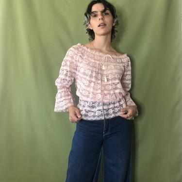 70's Pink Lace Blouse