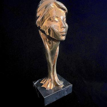 Vintage Modernist Bronze Sculpture of Woman's Head on Marble Base TUAREG By Artist: Pilar Francesc Italica 