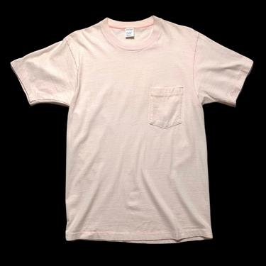 NEW Old Stock ~ Vintage 1980s JC PENNEY Pocket T-Shirt ~ Fits M ~ Single Stitch ~ 80s Basic Tee ~ Pale Pink ~ 
