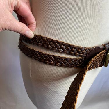 90’s Wide braided belt Dark brown woven boho style belt Southwestern vibes Open size 1990s trend chunky brass buckle/size M 